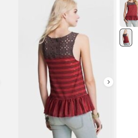 Free People Red Brown Striped Molly Retro Peplum Eyelet Top Sz S EUC - Picture 3 of 13